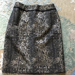 ANN TAYLOR Gold Brown Metallic Snakeskin Animal Print Pencil Skirt EUC